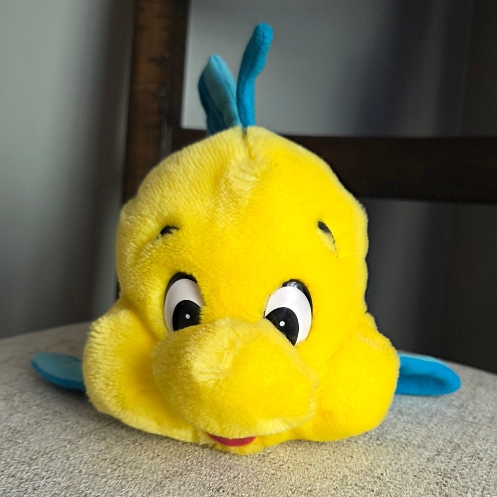 Vtg Disney Parks The Little Mermaid Flounder Plush Yellow Blue Fish 8 Inch Toy